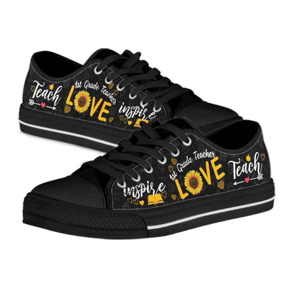 1St Grade Teacher Sunflower Teach Love Inspire Low Top Shoes, Teacher Shoes, Low Top Sneakers