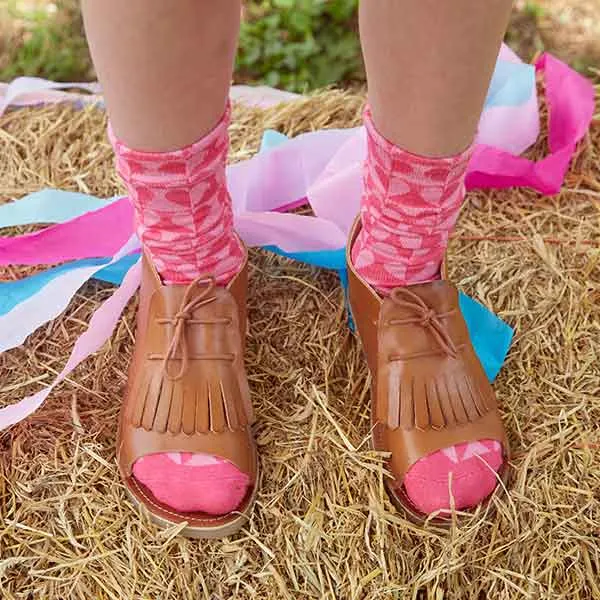 Agnes Kilted Kids Sandal Tan Burnished Leather