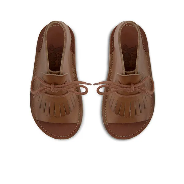 Agnes Kilted Kids Sandal Tan Burnished Leather