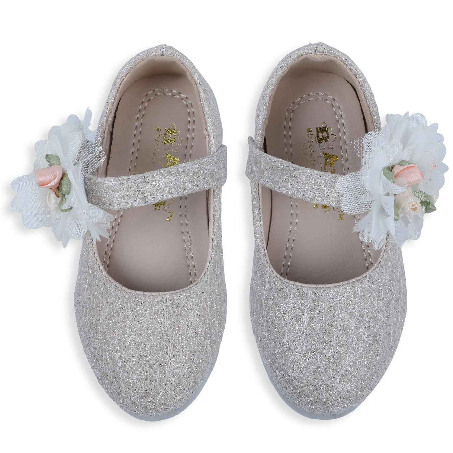 Baby Moo x Bash Kids Floral Shimmer Mary Jane Ballerinas - Gold