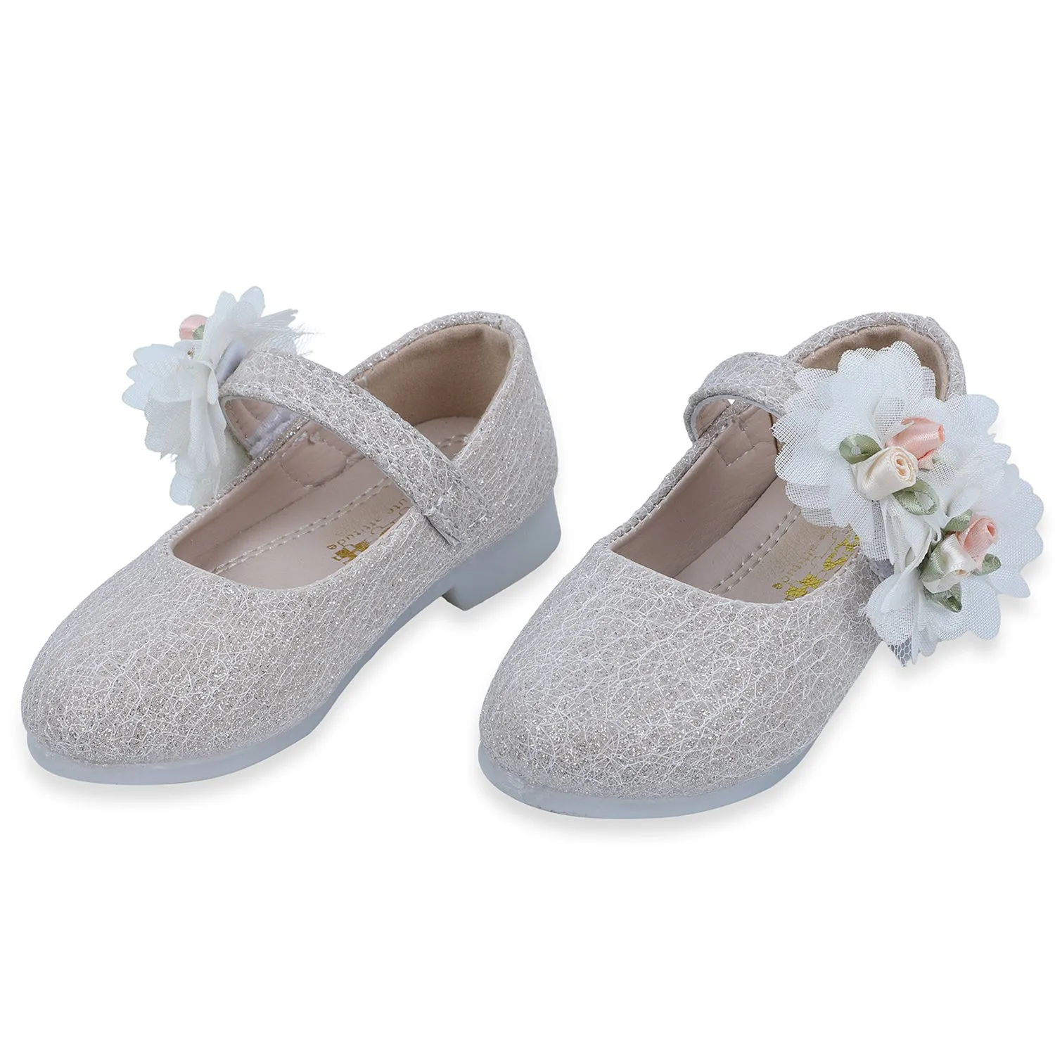 Baby Moo x Bash Kids Floral Shimmer Mary Jane Ballerinas - Gold