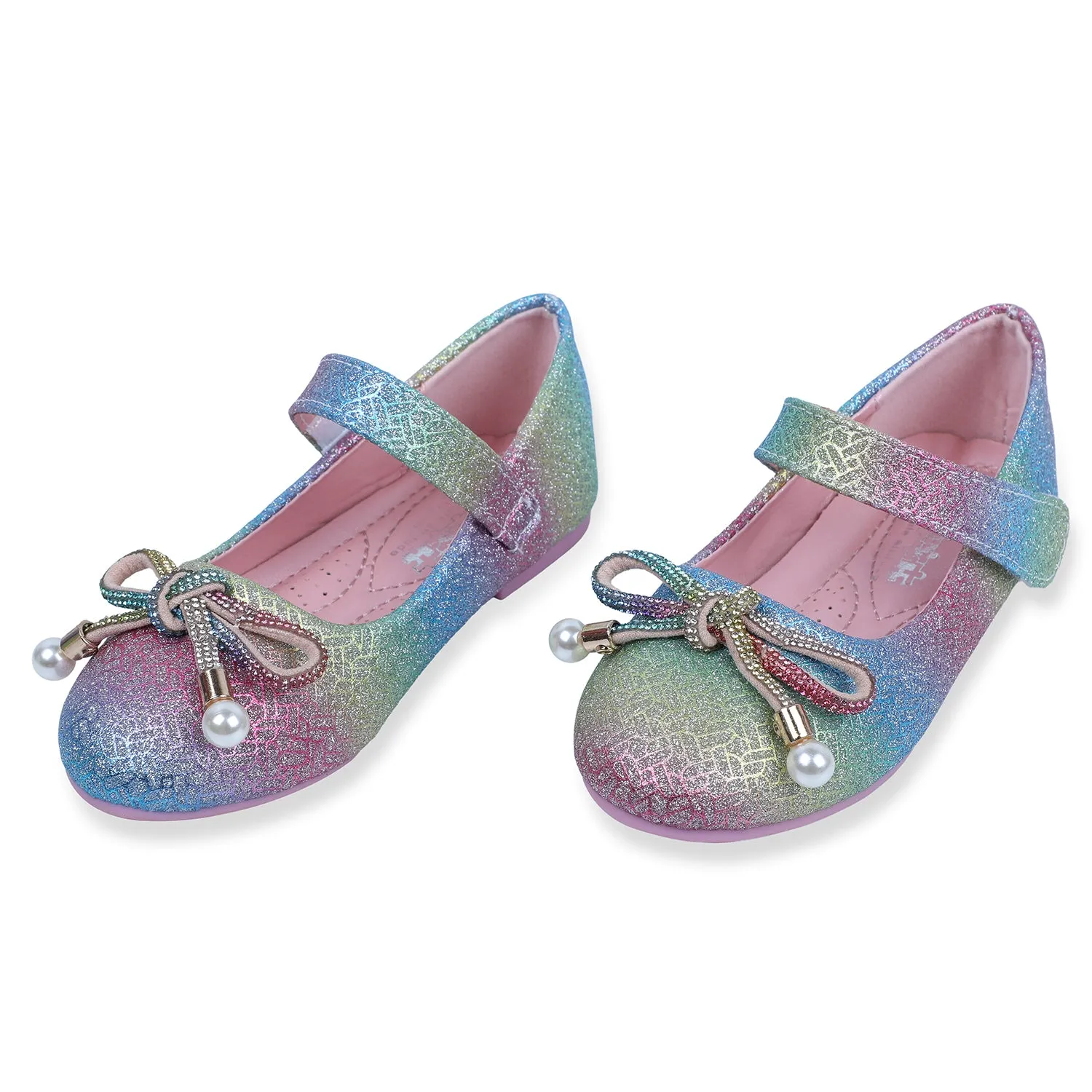 Baby Moo x Bash Kids Glitter Rainbow Rhinestone Mary Jane Ballerinas - Multicolour