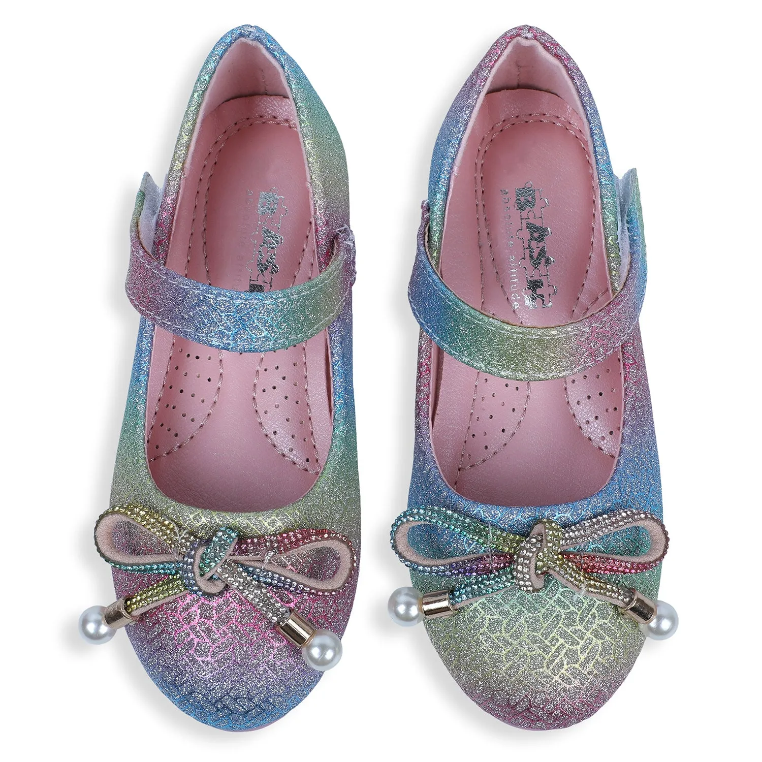 Baby Moo x Bash Kids Glitter Rainbow Rhinestone Mary Jane Ballerinas - Multicolour