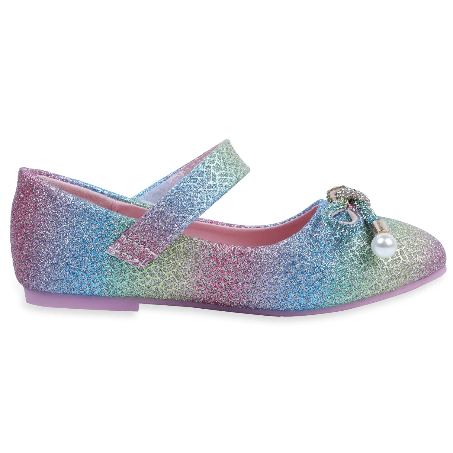 Baby Moo x Bash Kids Glitter Rainbow Rhinestone Mary Jane Ballerinas - Multicolour