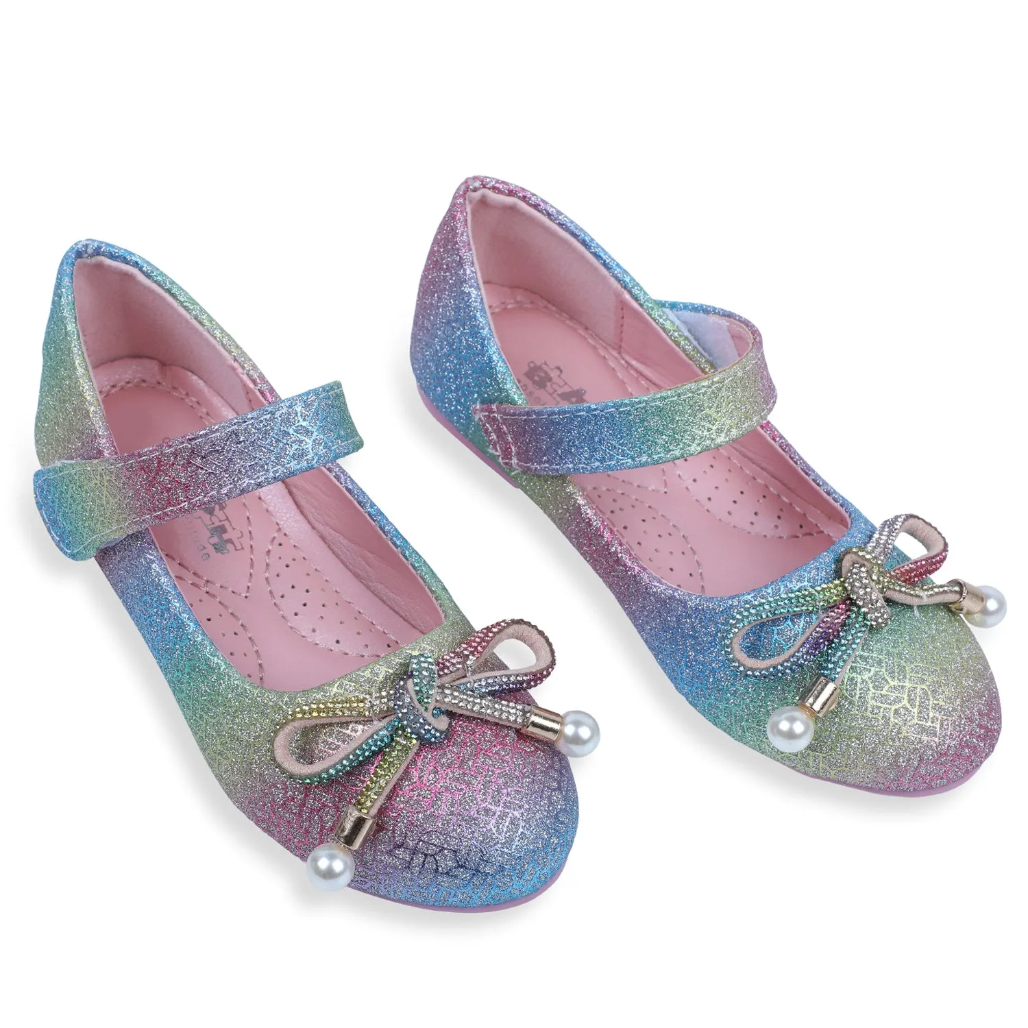 Baby Moo x Bash Kids Glitter Rainbow Rhinestone Mary Jane Ballerinas - Multicolour