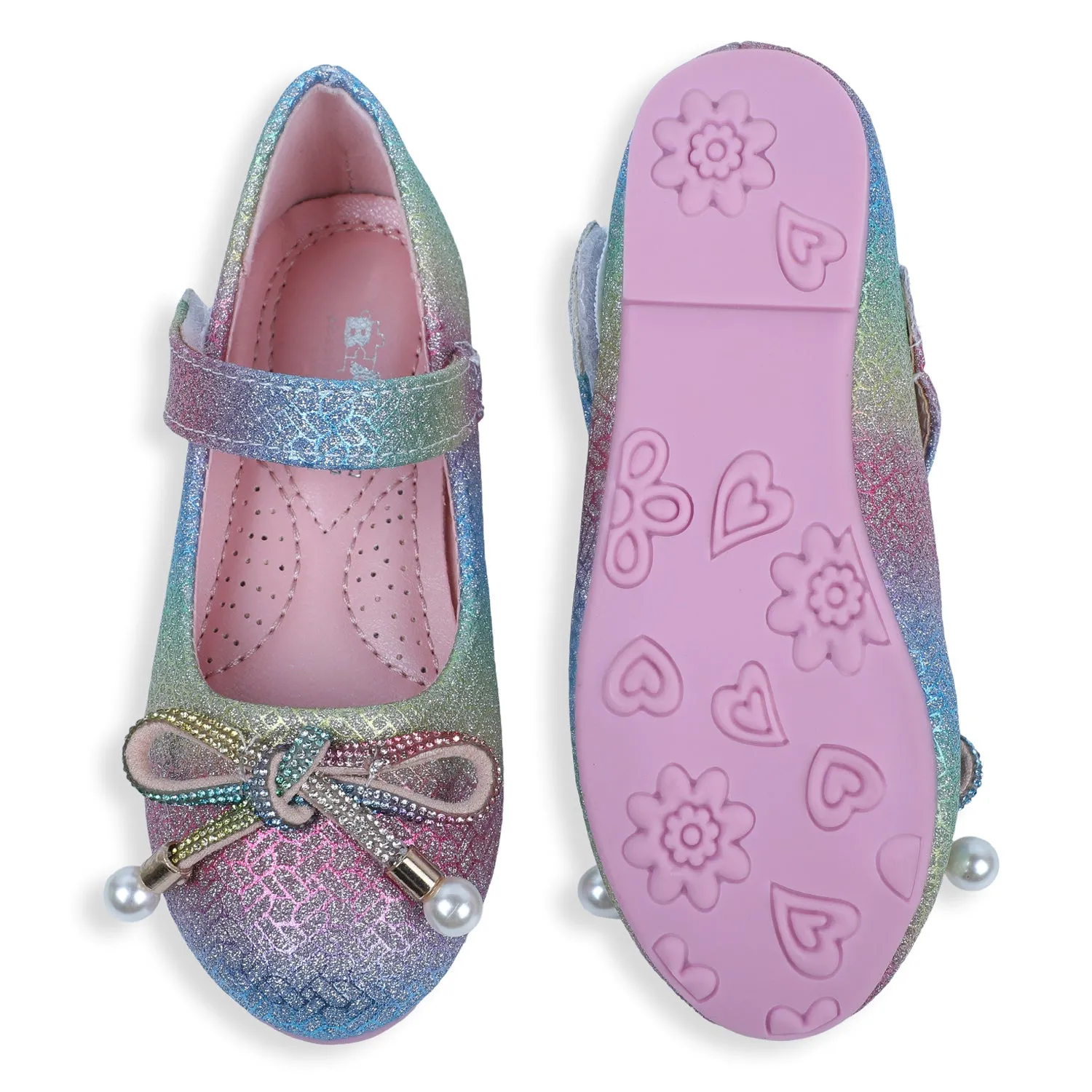 Baby Moo x Bash Kids Glitter Rainbow Rhinestone Mary Jane Ballerinas - Multicolour