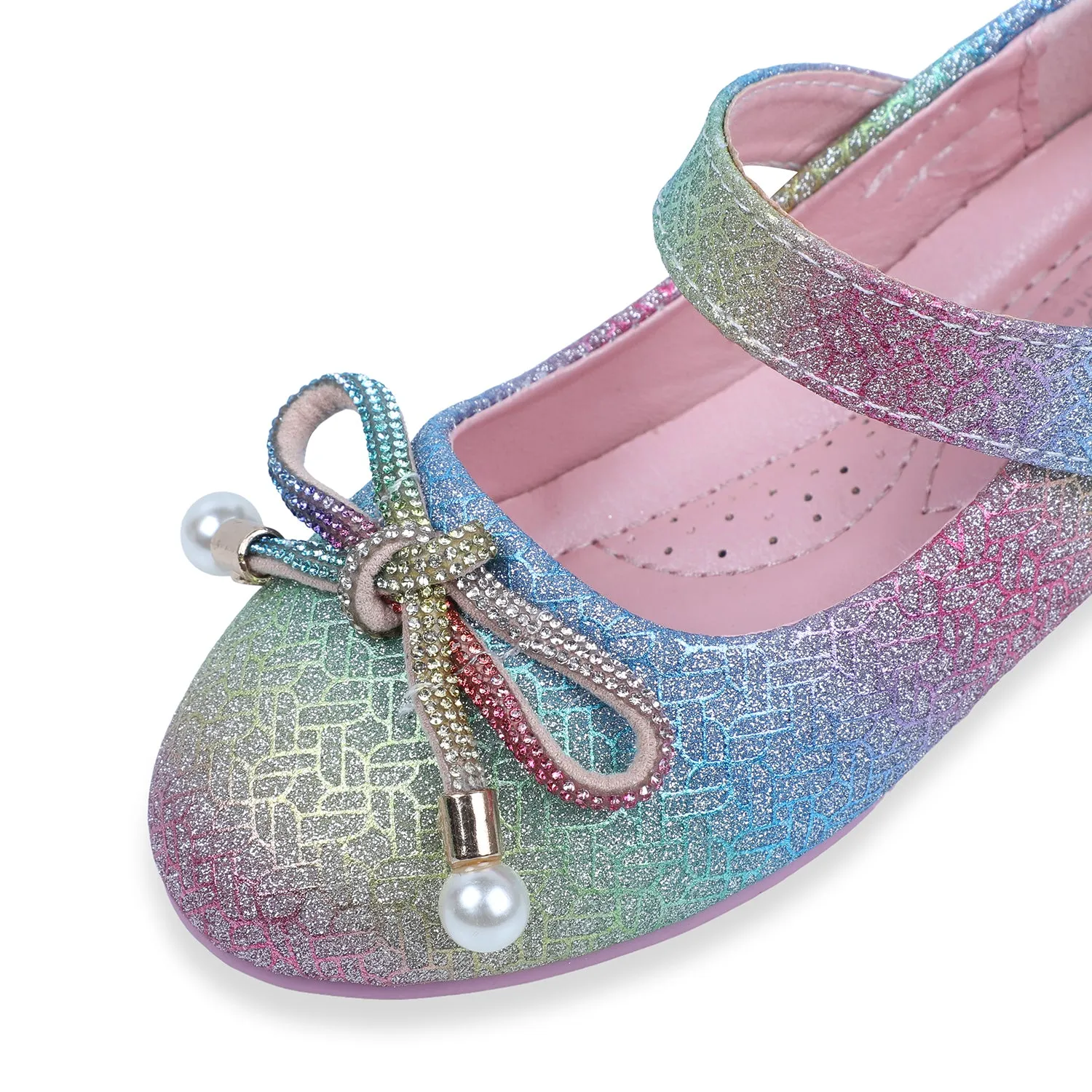 Baby Moo x Bash Kids Glitter Rainbow Rhinestone Mary Jane Ballerinas - Multicolour