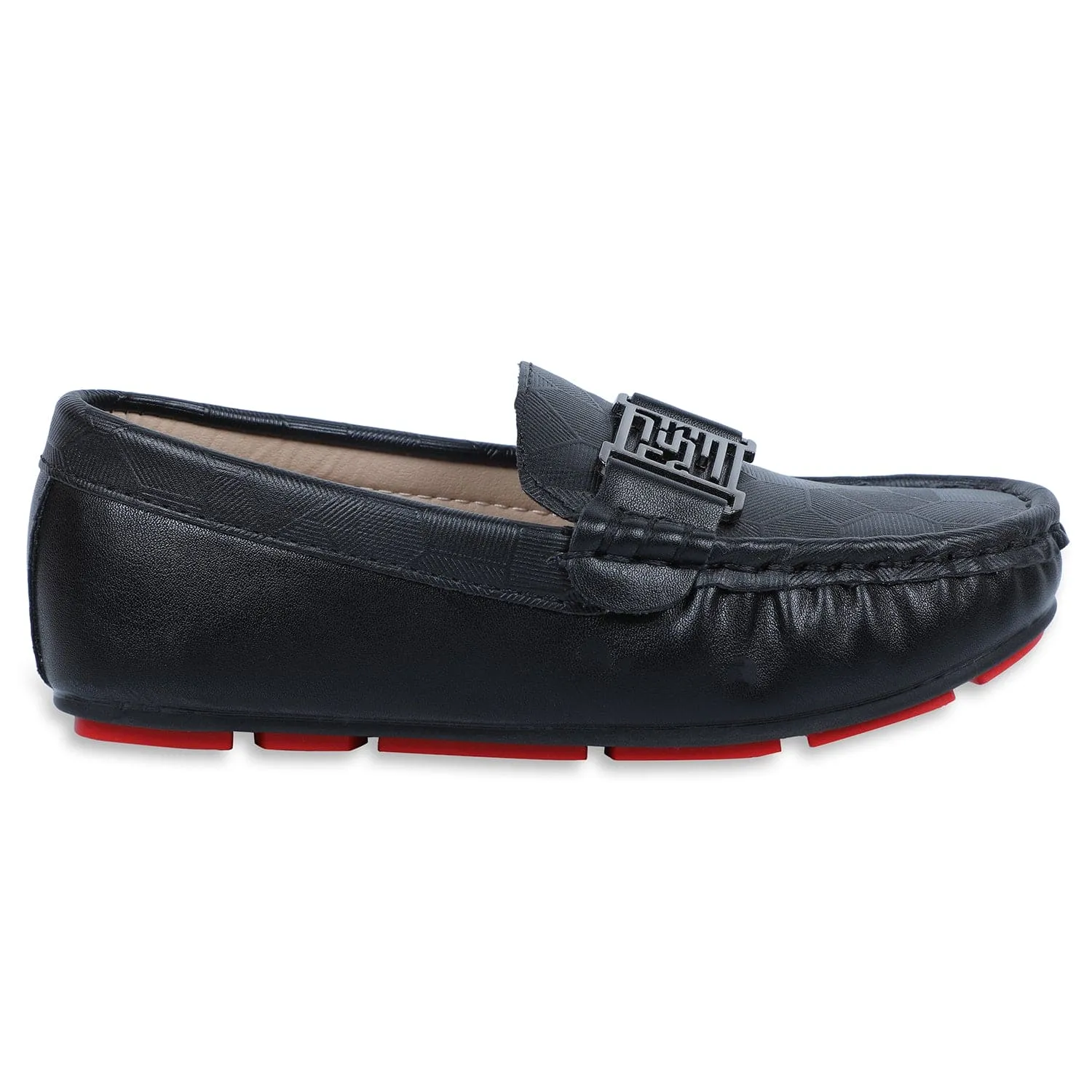 Baby Moo x Bash Kids Textured Leatherite Loafer Shoes - Black