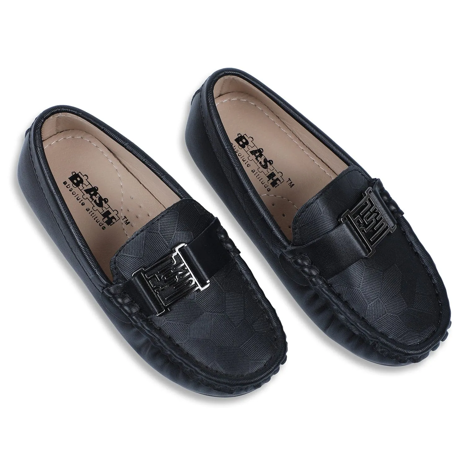 Baby Moo x Bash Kids Textured Leatherite Loafer Shoes - Black