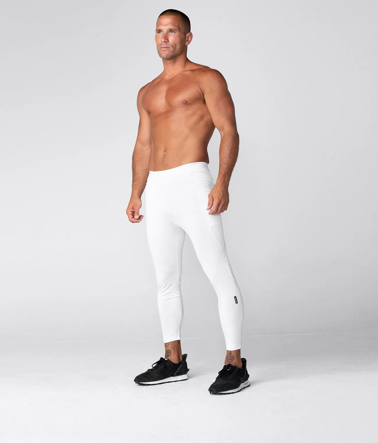 Born Tough Side Pockets Compression Running Pants For Men White