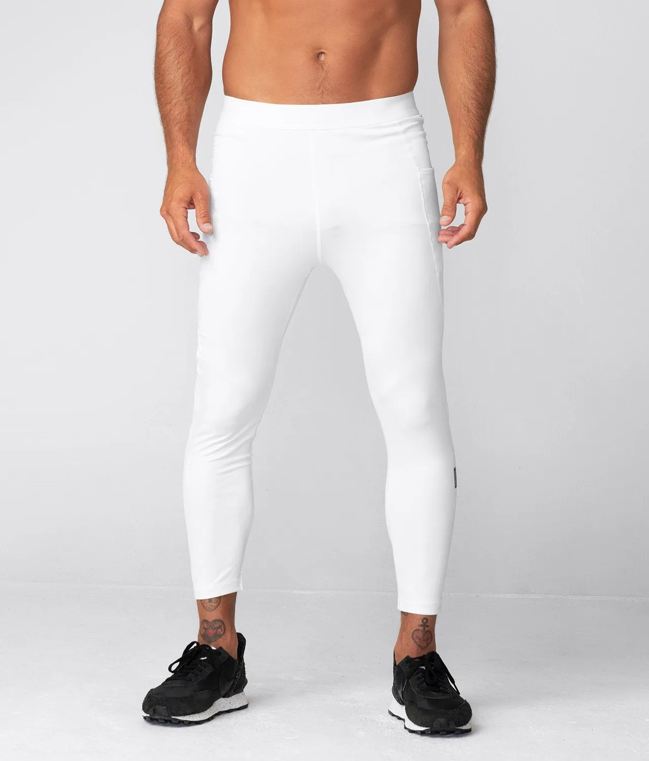 Born Tough Side Pockets Compression Running Pants For Men White