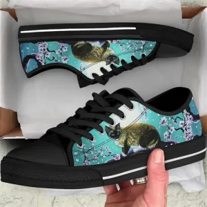 Cat Cherry Blossom Low Top Shoes - Low Top Shoes Mens, Women, Cat Canvas Shoes