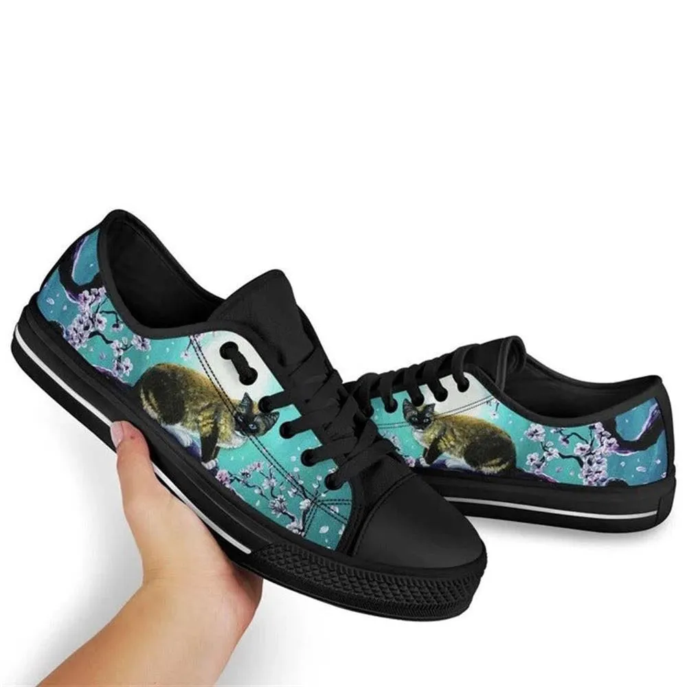 Cat Cherry Blossom Low Top Shoes - Low Top Shoes Mens, Women, Cat Canvas Shoes