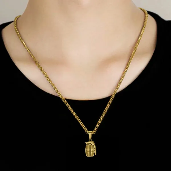 Classy Men Gold Grenade Pendant Necklace