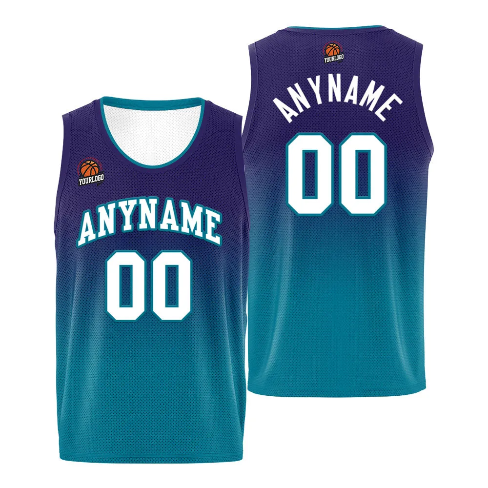 Custom Basketball Jersey Personalized Stitched Team Name Number Logo Purple&Aqua