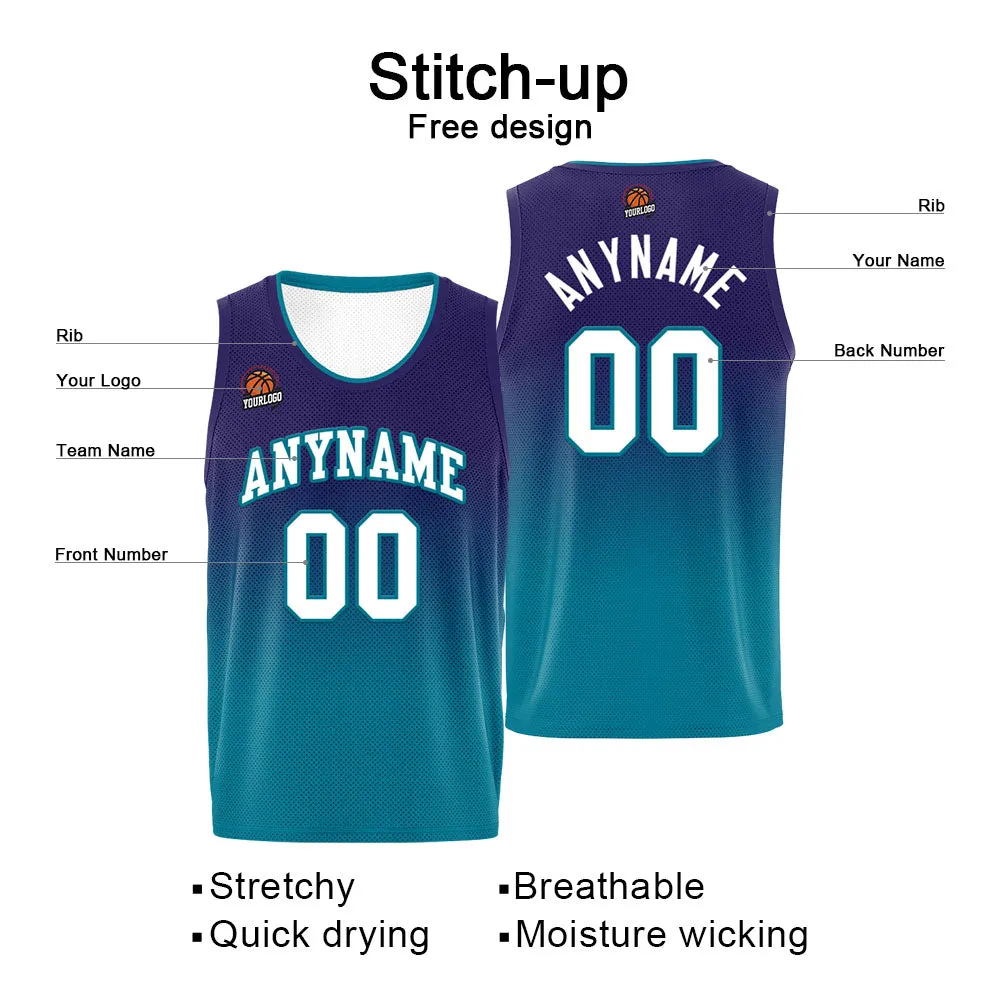 Custom Basketball Jersey Personalized Stitched Team Name Number Logo Purple&Aqua