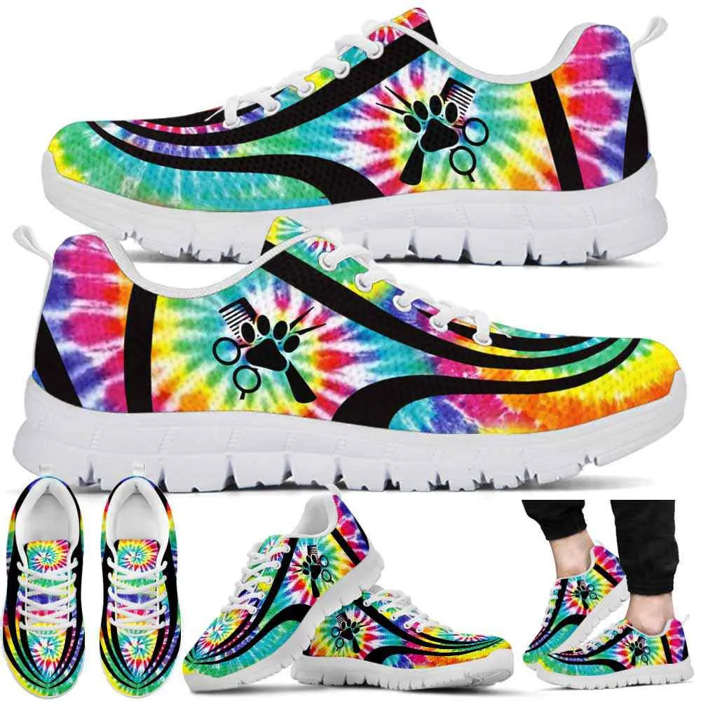 Dog Groomer Sneaker, Dog Groomer Colorful Tie Dye Line Sneakers Shoes, Best Running Shoes, Unique Gifts For Dog Lovers