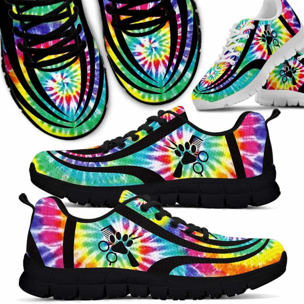 Dog Groomer Sneaker, Dog Groomer Colorful Tie Dye Line Sneakers Shoes, Best Running Shoes, Unique Gifts For Dog Lovers