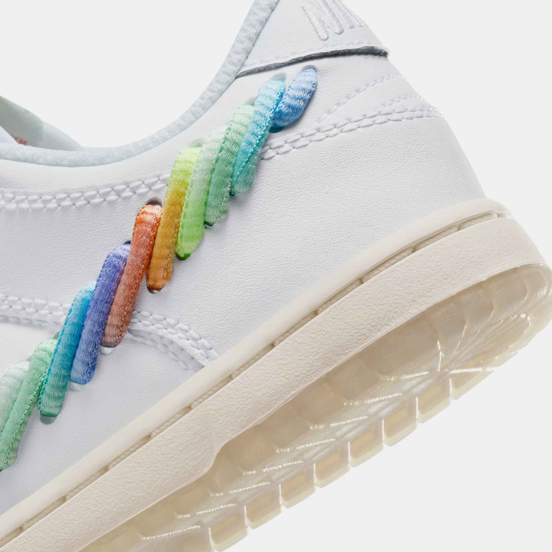 Dunk Low SE Rainbow Swoosh Preschool Lifestyle Shoes (White/Multi Color/Dark Pony/Light Silver)