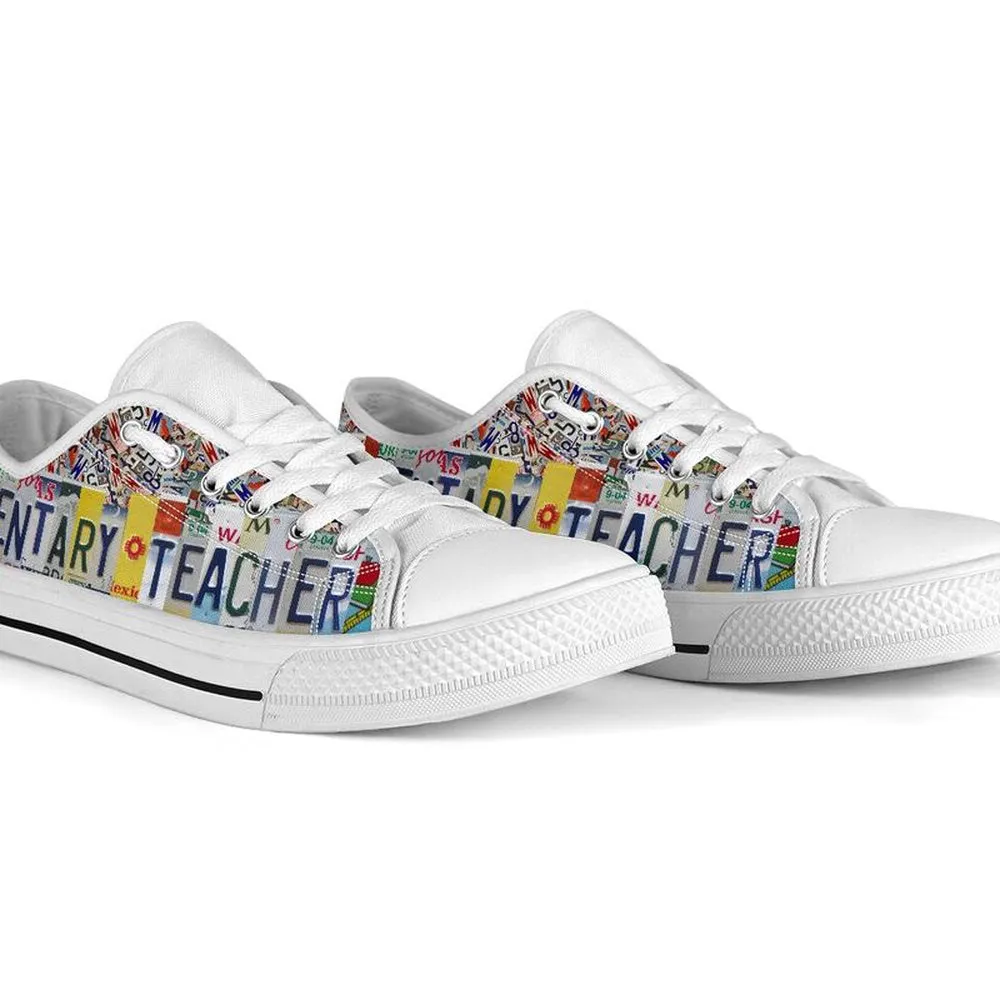 Elementary Teacher Inspire License Plates Low Top Shoes, Teacher Shoes, Low Top Sneakers