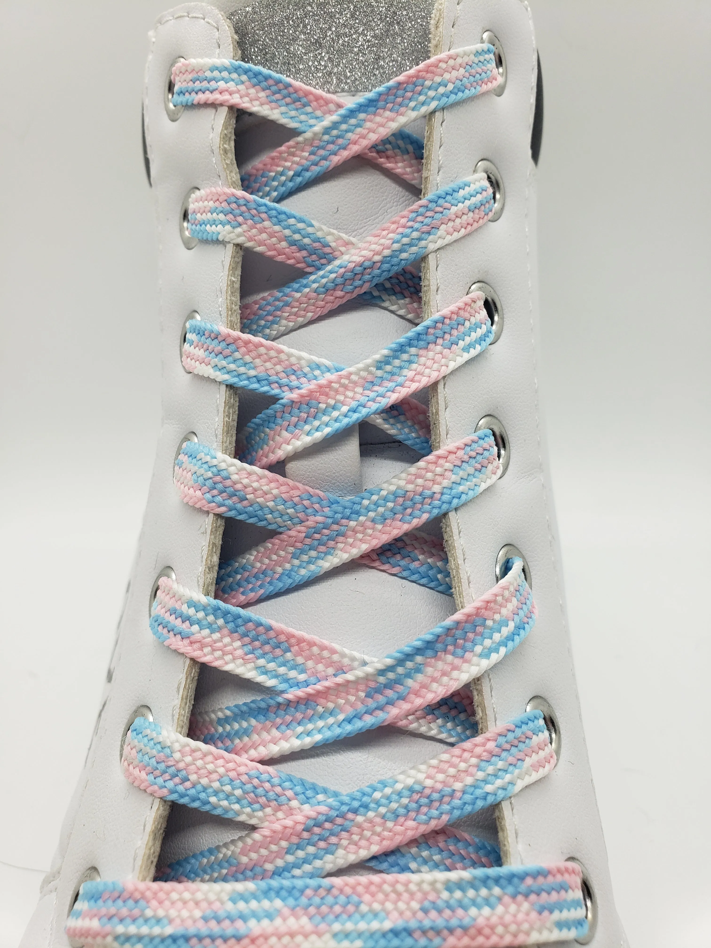 Flat Dress Shoelaces - Pink, White and Blue