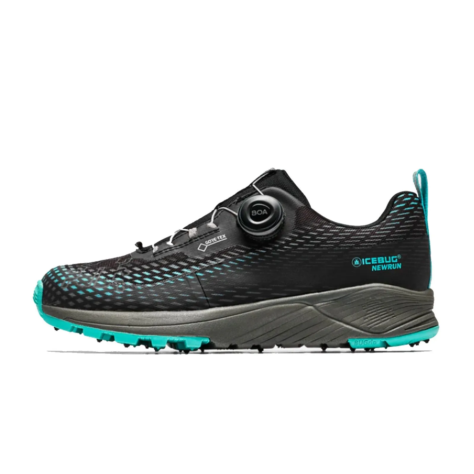 Icebug NewRun BUGrip GTX Running Shoe (Women) - Black/Jade Mist with Studs