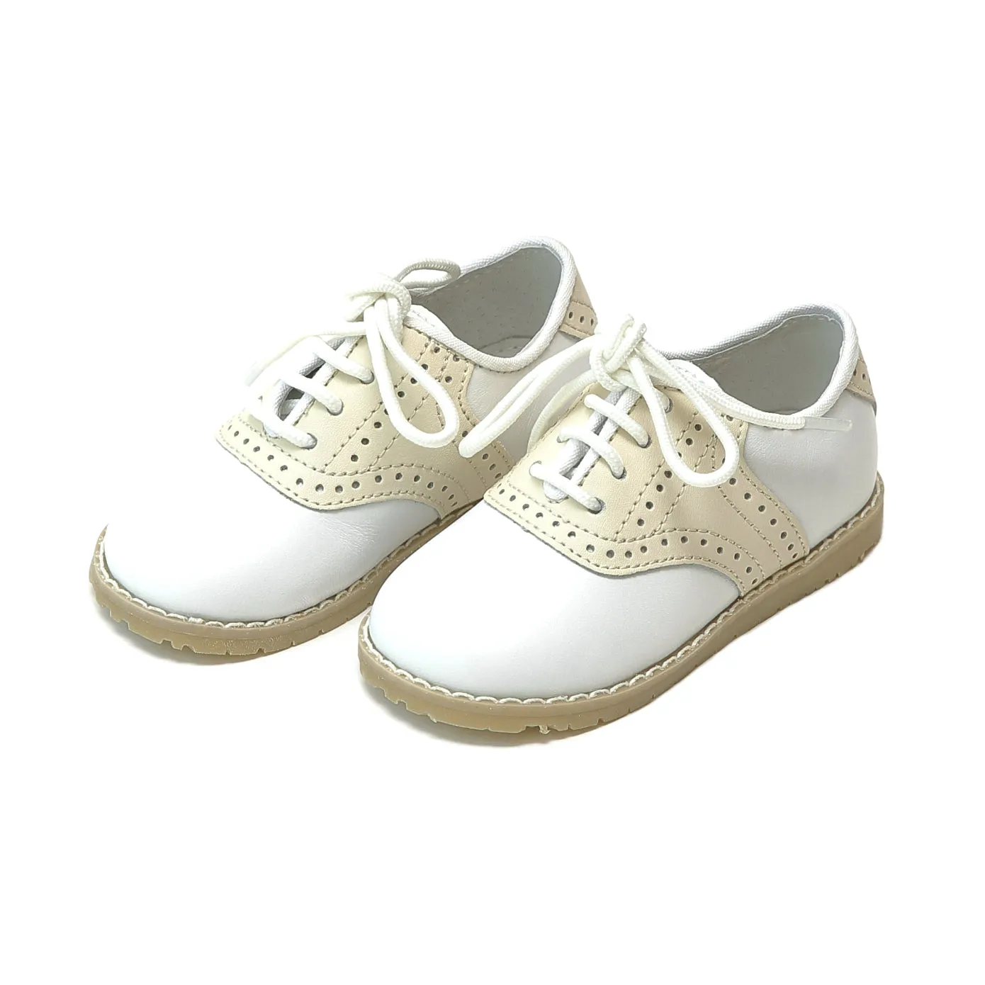 Lace Up Shoes Beige Leather Two Tone Saddle Shoe | Luke