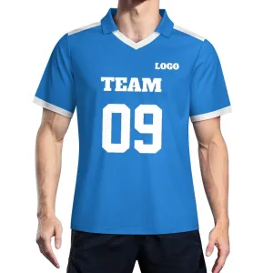 Men's Blue V-Neck Soccer Jersey Kit