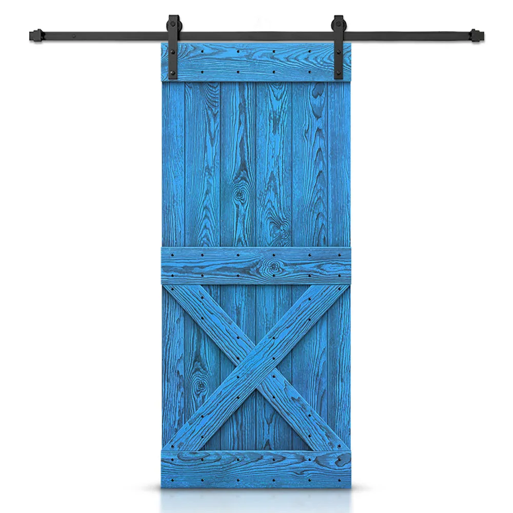 Mini X Bar Pre-assembled Wire Brushed and Thermally Modified Solid Wood Sliding Barn Door with Hardware Kit