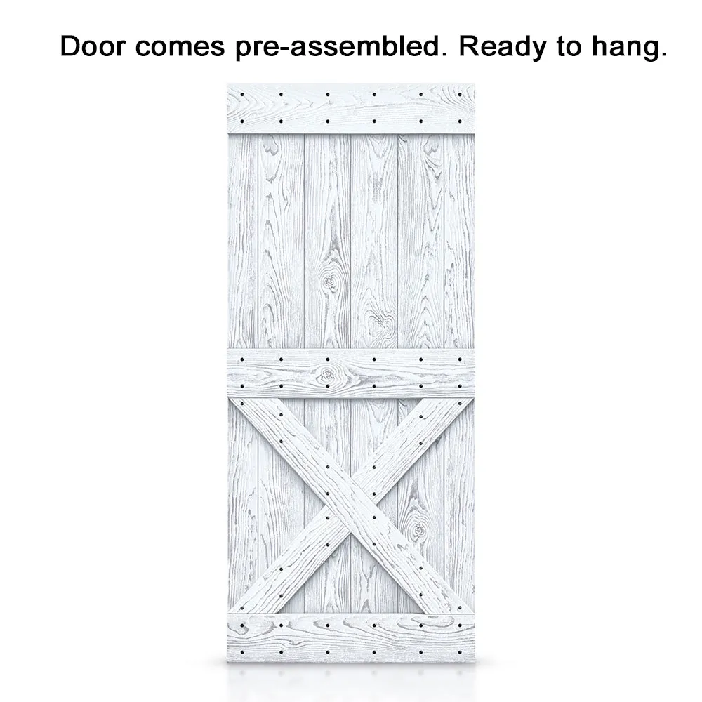 Mini X Bar Pre-assembled Wire Brushed and Thermally Modified Solid Wood Sliding Barn Door with Hardware Kit