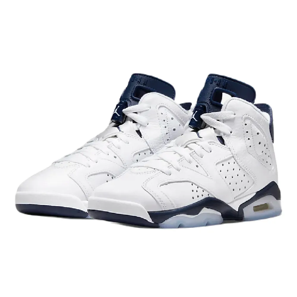 Nike Air Jordan 6 Retro Kids Sneakers, White/Navy Blue