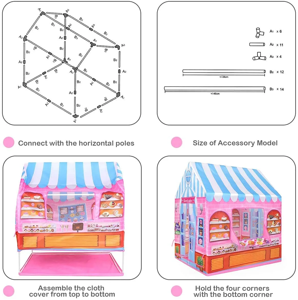 Playtime Foldable Tent House Cake Shop - Pink