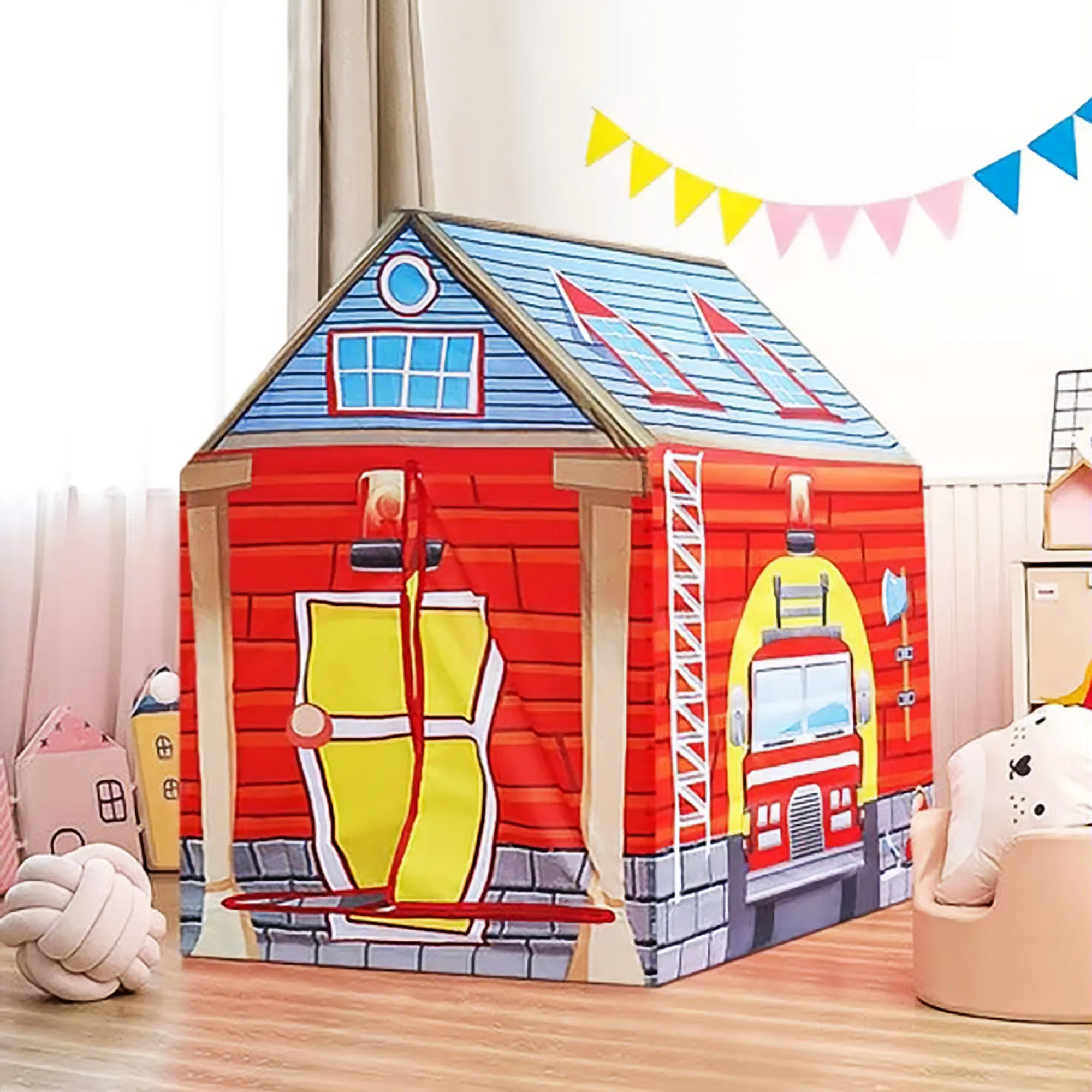 Playtime Foldable Tent House Fire Station - Red