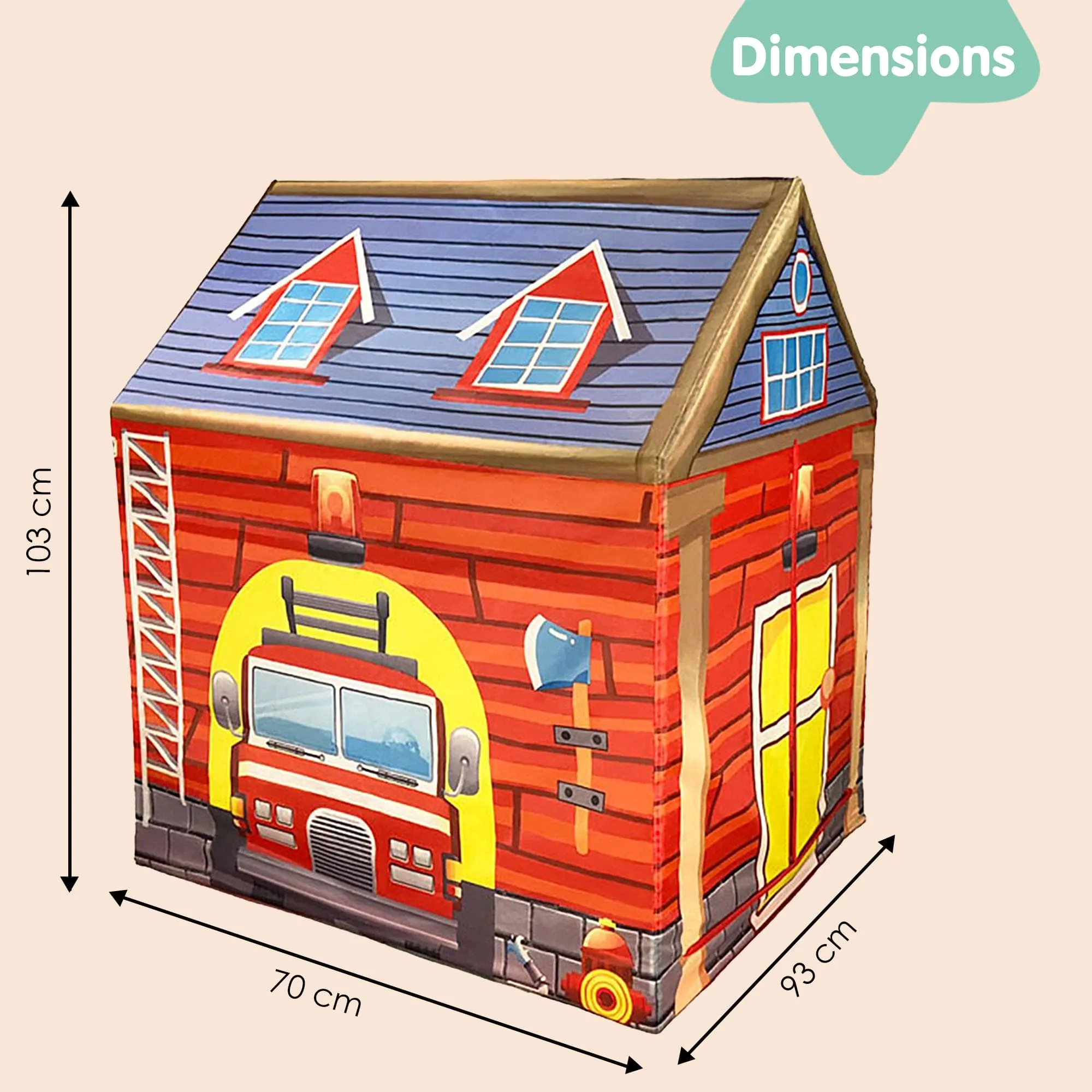 Playtime Foldable Tent House Fire Station - Red