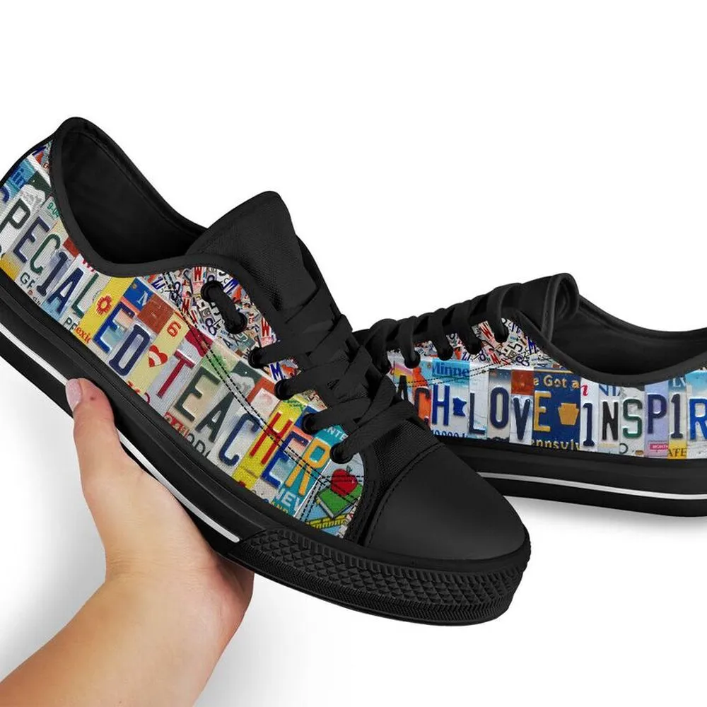 Special Ed Teacher License Plates Low Top Black Shoes, Teacher Shoes, Low Top Sneakers