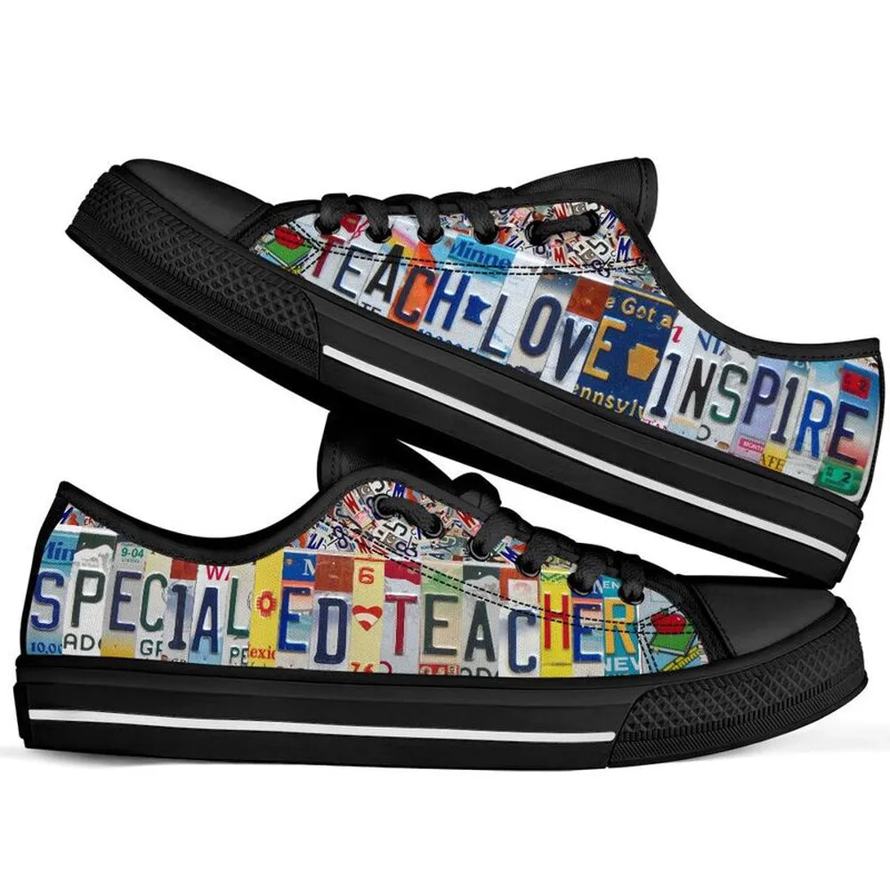 Special Ed Teacher License Plates Low Top Black Shoes, Teacher Shoes, Low Top Sneakers