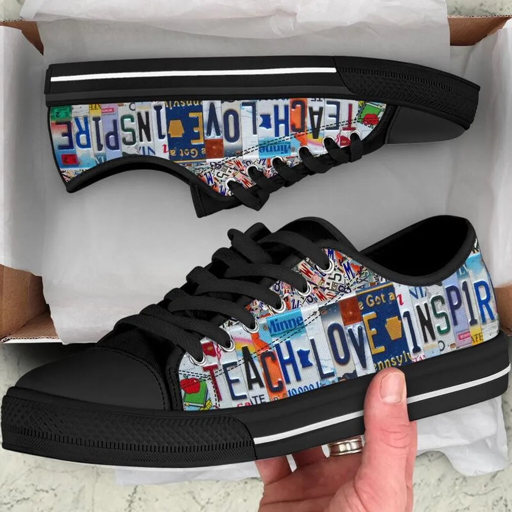 Special Ed Teacher License Plates Low Top Black Shoes, Teacher Shoes, Low Top Sneakers