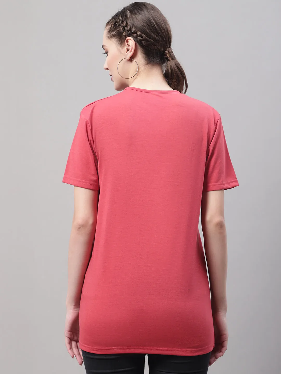 Vimal Jonney Round Neck Cotton Solid Pink T-Shirt for Women