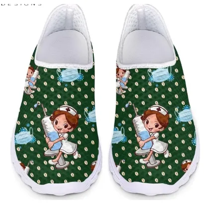 Women 3D Nurse Cartoon Print Flat Shoes