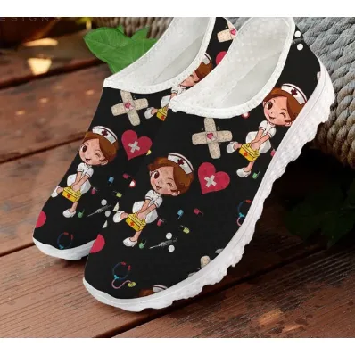 Women 3D Nurse Cartoon Print Flat Shoes