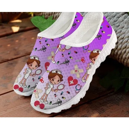 Women 3D Nurse Cartoon Print Flat Shoes