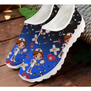 Women 3D Nurse Cartoon Print Flat Shoes