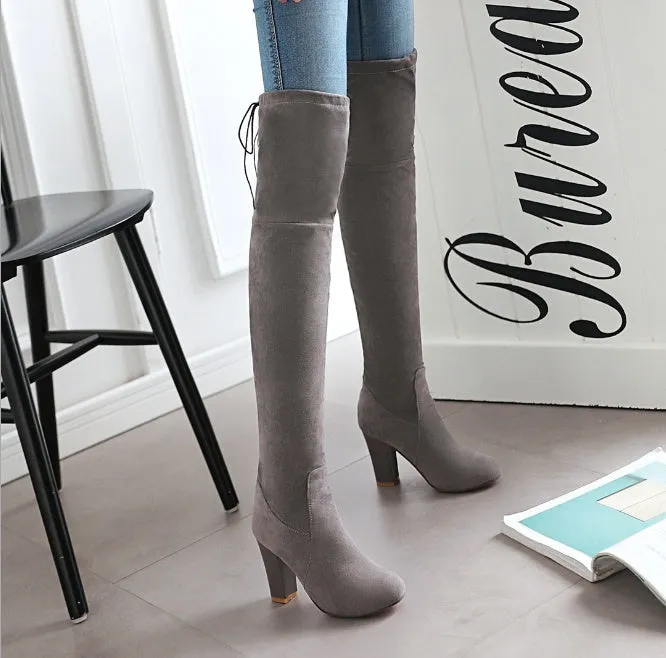 Women's Knee Boots with Stretch Faux Suede