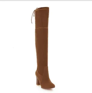 Women's Knee Boots with Stretch Faux Suede