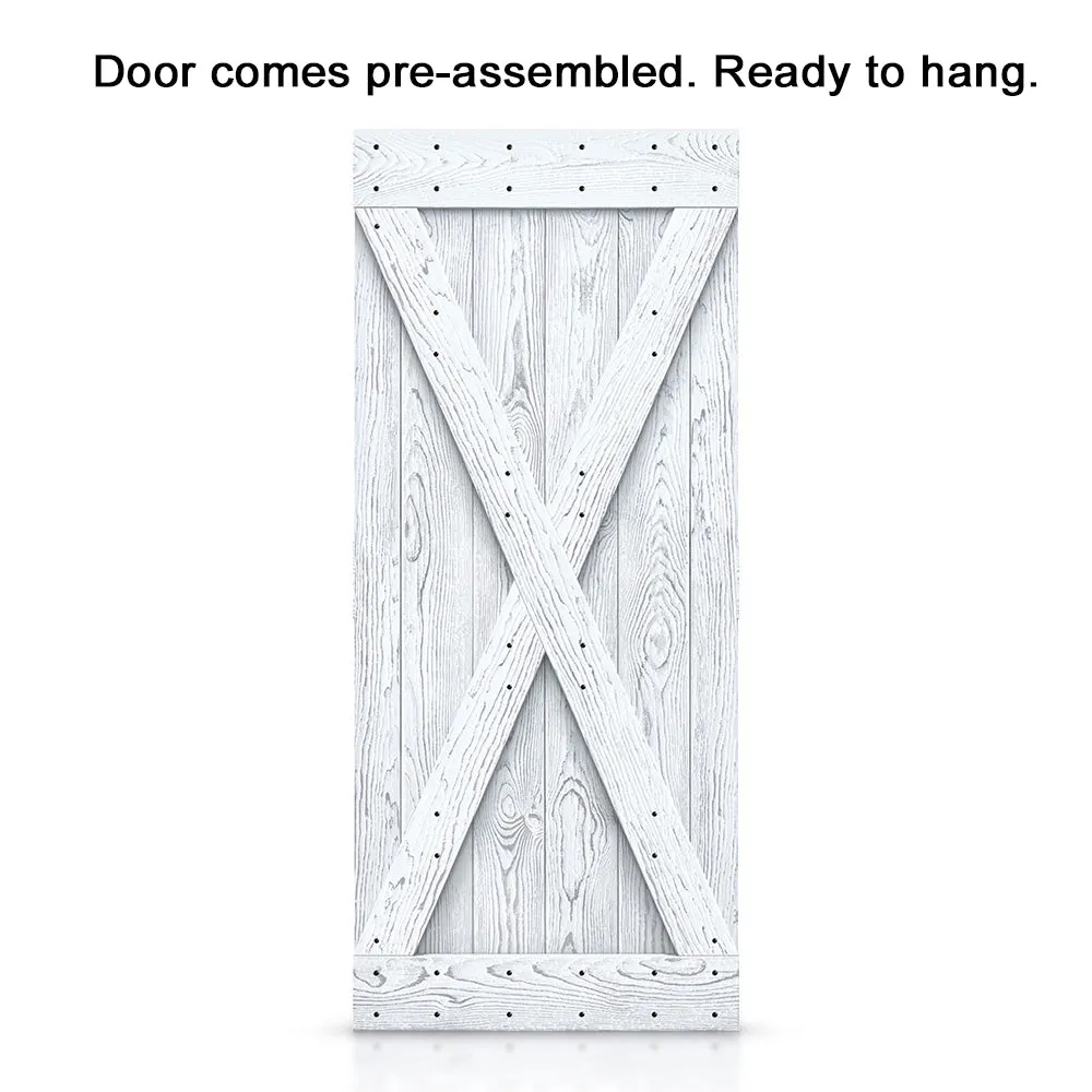 X Bar Pre-assembled Wire Brushed and Thermally Modified Solid Wood Sliding Barn Door with Hardware Kit