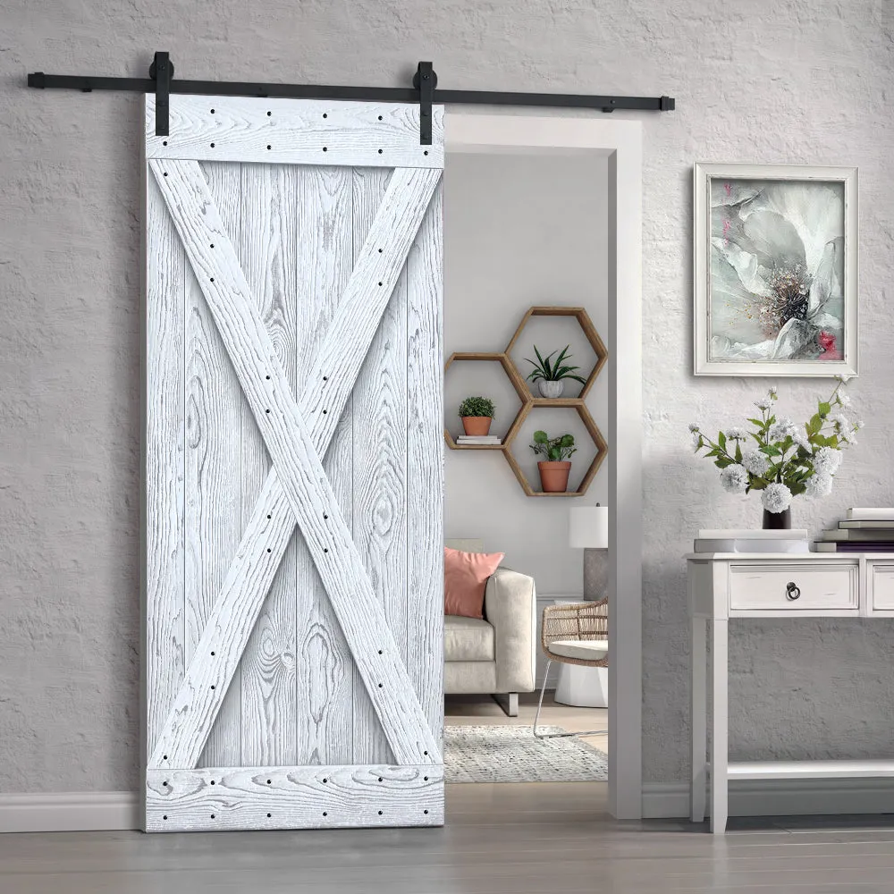 X Bar Pre-assembled Wire Brushed and Thermally Modified Solid Wood Sliding Barn Door with Hardware Kit