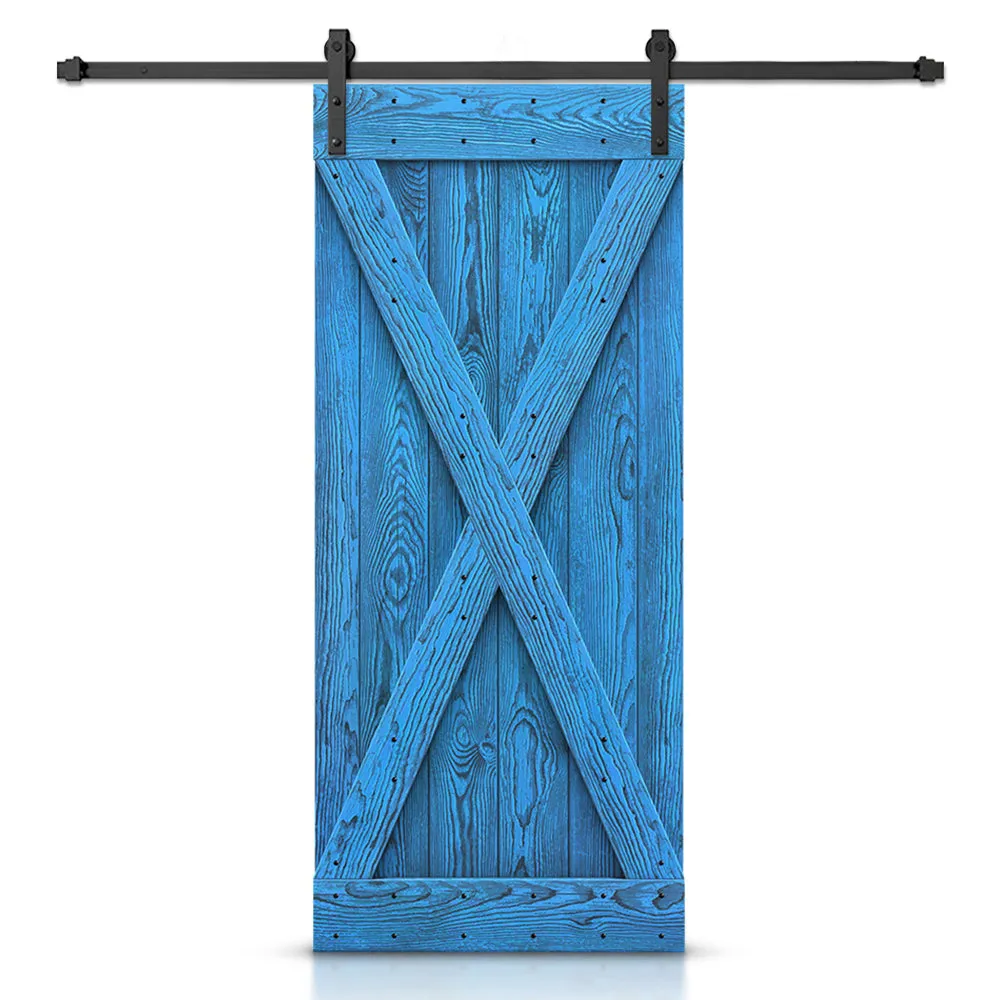 X Bar Pre-assembled Wire Brushed and Thermally Modified Solid Wood Sliding Barn Door with Hardware Kit