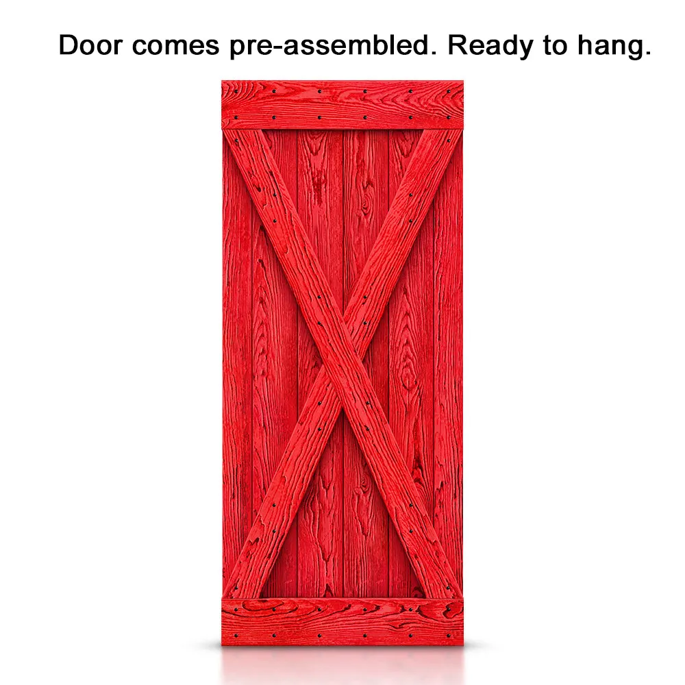 X Bar Pre-assembled Wire Brushed and Thermally Modified Solid Wood Sliding Barn Door with Hardware Kit