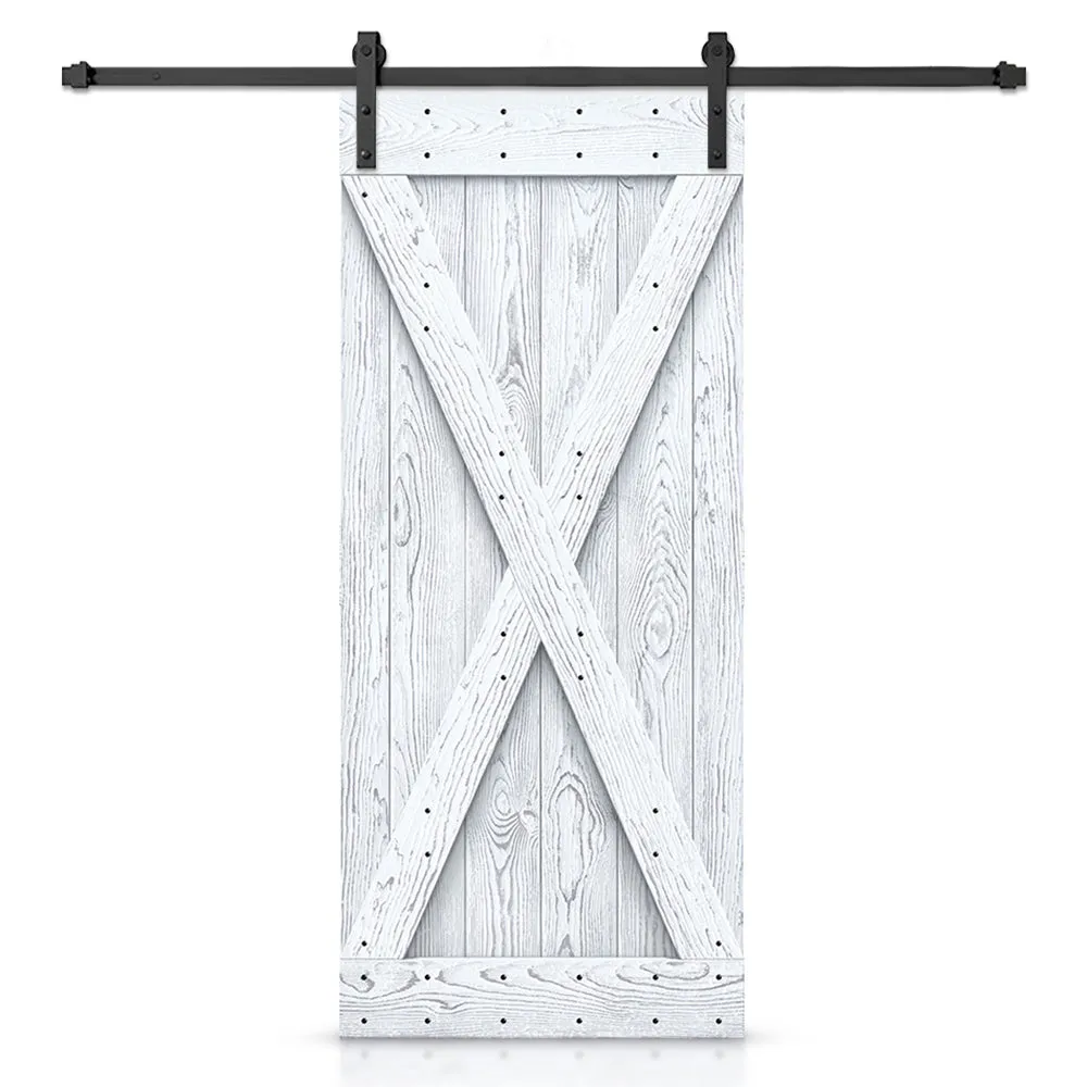 X Bar Pre-assembled Wire Brushed and Thermally Modified Solid Wood Sliding Barn Door with Hardware Kit