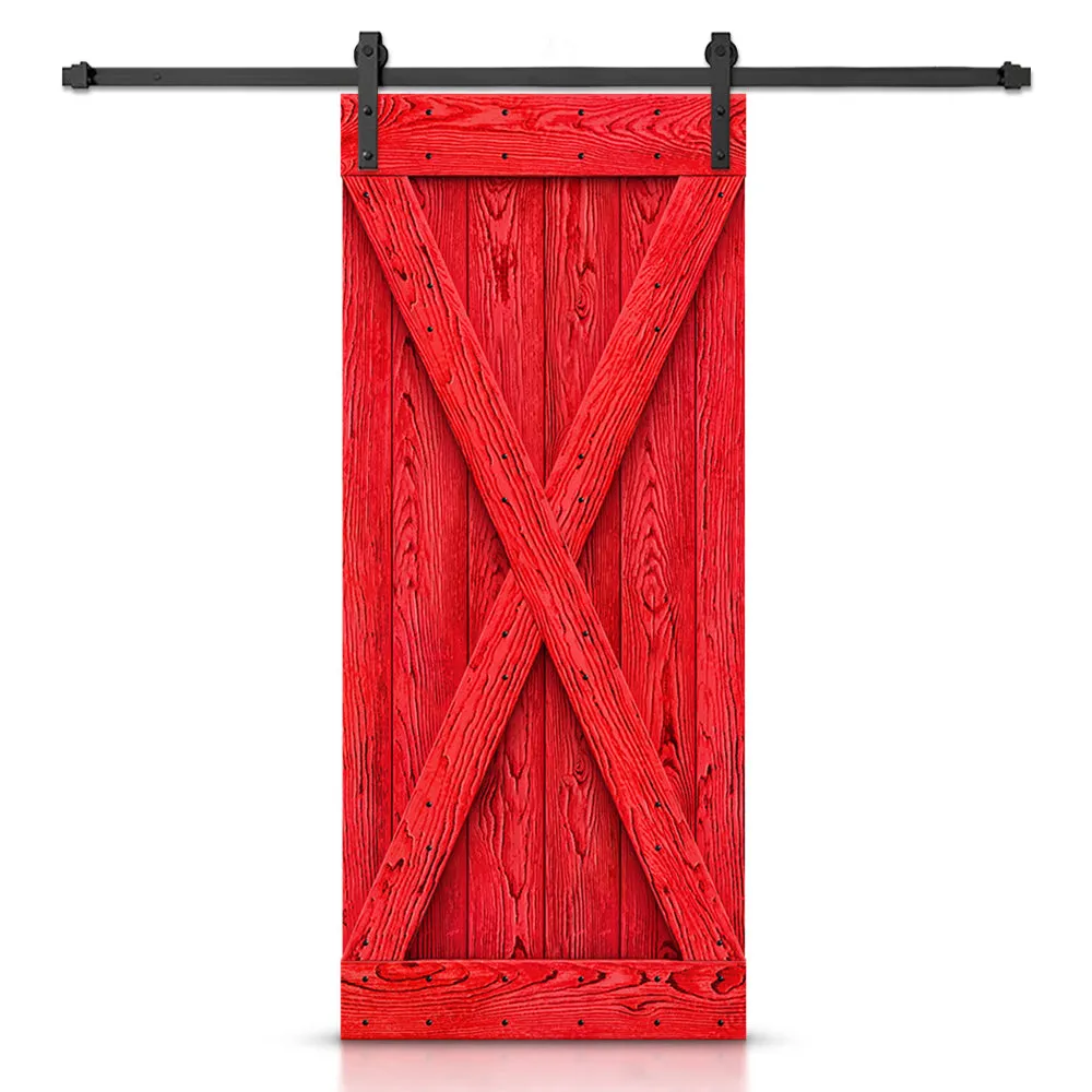 X Bar Pre-assembled Wire Brushed and Thermally Modified Solid Wood Sliding Barn Door with Hardware Kit